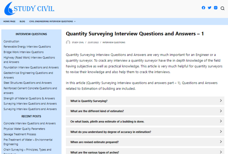 quantity surveying interview questions