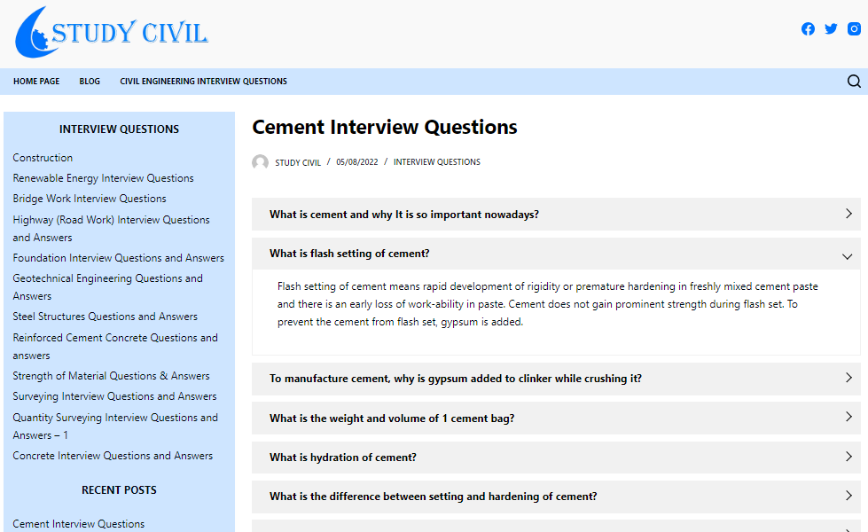 Cement Interview Questions And Answers | Study Civil